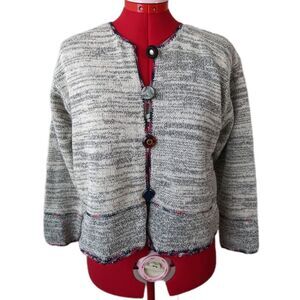 Vintage hand knit art-to-wear Art Melange great tweed sweater with funky buttons